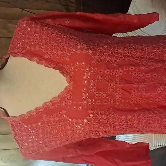 Johnny Was Pink V Neck Eyelet Tunic Top Dress Size PXS - Picture 2 of 10